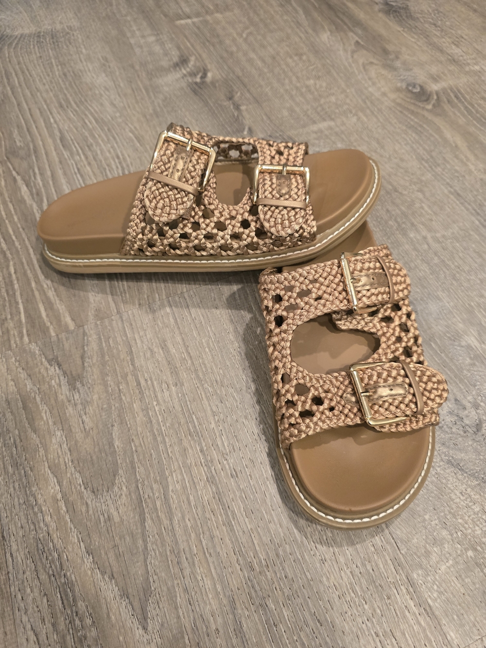 Universal Thread Woven Buckle Slide Sandals in Tan